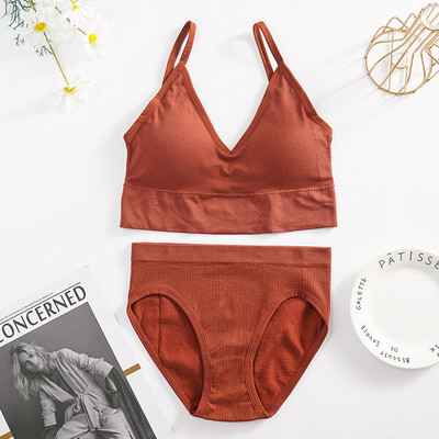 CHRLEISURE Set de lenjerie intima solidă pentru femei, tip U, fără spate, set pentru femei, fără fir pentru sport, costum de lenjerie de corp bralette pentru femei