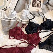 Κέντημα γαλλικού μεγέθους BCD Hollow Out Γυναικείο σέξι σουτιέν και σετ εσώρουχο Υπερλεπτά ημιδιαφανή γυναικεία εσώρουχα Push Up Summer Intimates