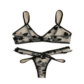 Κορυφαία μόδα γυναικεία σέξι δαντελένια μαύρα εσώρουχα δύο τεμαχίων ευρωπαϊκά και αμερικανικά διαφανή σέξι εσώρουχα Χονδρική