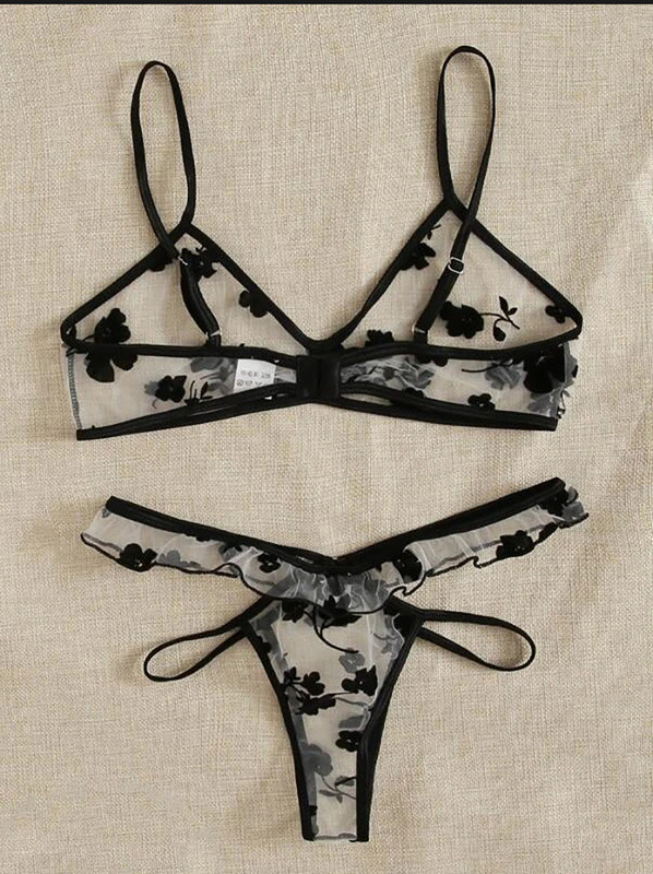 Κορυφαία μόδα γυναικεία σέξι δαντελένια μαύρα εσώρουχα δύο τεμαχίων ευρωπαϊκά και αμερικανικά διαφανή σέξι εσώρουχα Χονδρική