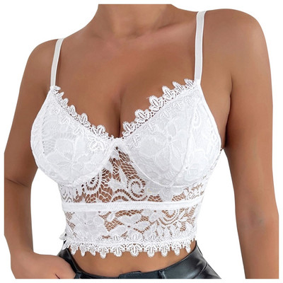 Corset alb pur pentru femei, din dantelă, vestă, topuri, moale, căptușită, din dantelă, din plasă, camisole, sexy, pentru femei, sutien fără fir scobit