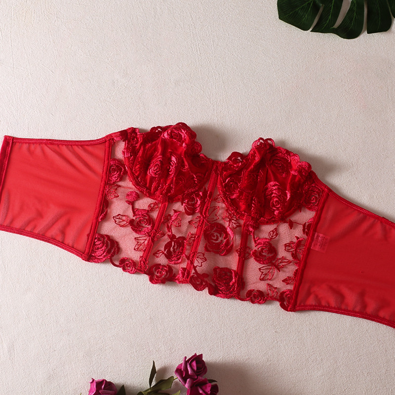 Σέξι bralette ομορφιάς τριαντάφυλλο κεντημένη ζώνη από ατσάλι ρυμούλκησης κορσέ ψαροκόκαλο τυλιγμένο στήθος μικρό φανελάκι από σωλήνα με σουτιέν με τιράντες ώμου