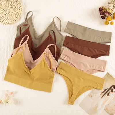 CHRLEISURE fehérnemű szett női vezeték nélküli fehérnemű Bugyi melltartó Szexi G-String Seamless Tank Top melltartó Új
