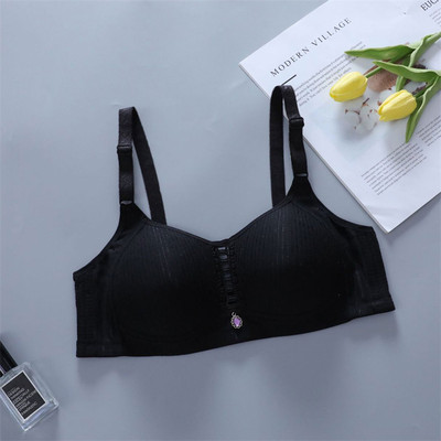 Sutien din bumbac cu cataramă pe spate pentru femei, fără sârmă, lenjerie de corp de mărime mare, bretele lărgite de umăr, sutien confortabil, negru, pentru piept.
