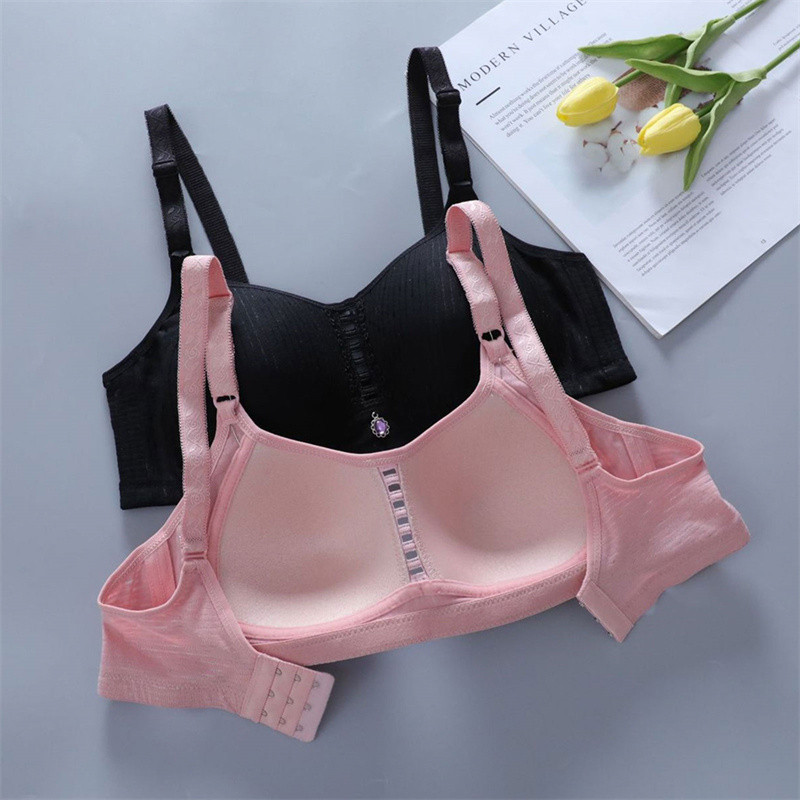 Sutien din bumbac cu cataramă pe spate pentru femei, fără sârmă, lenjerie de corp de mărime mare, bretele lărgite de umăr, sutien confortabil, negru, pentru piept.