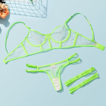 Ellolace Neon Green Lingerie Fetish Голи жени без цензура Бельо, което може да види интимно секси голо прозрачен комплект сутиен