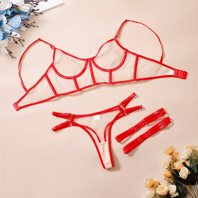 Ellolace Lenjerie verde neon Fetish Femei goale fără cenzură Lenjerie intimă care poate vedea Set sutien transparent nud, sexy