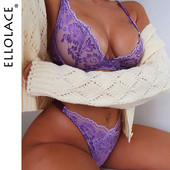 Ellolace Sexy Lingerie Deep-V Floral Ebroidery Εσώρουχα Push up Underwire σουτιέν Διαφανές ερωτικά σύνολα σλιπ Intimate Χονδρική