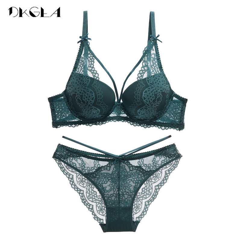 Nou Set de lenjerie intima verde Sutien Push Up Sutien Bumbac Gros Negru Aduna Sutien Sexy Chiloți Set Broderie Dantela Set de lenjerie