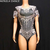 Sexy Strasuri Perle Scurt Siamez Imprimat Stretch Body Strass One Piece Cântăreață Dansatoare Sexy Performanță Salopete