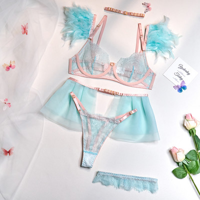 Set de lenjerie din dantelă Yimunancy, 5 bucăți, set de jartieră pentru femei, set exotic, plasă, mozaic, set de jartiere de lux