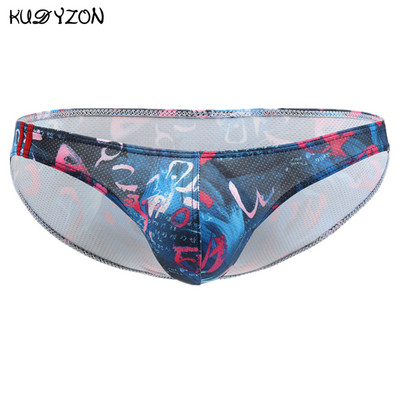 KUDYZON Seksikas aluspesu Meeste trükitud püksid Madala vöökohaga meeste aluspüksid Cuecas Calzoncillos U kott Jockstrap võrgust bikiinipüksid