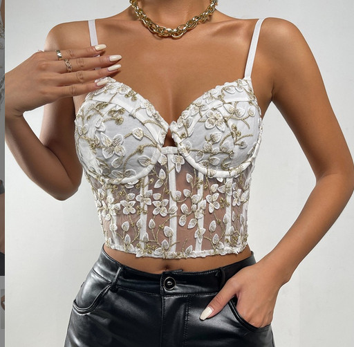 Seksikas pitsist rinnahoidja ülaosa tikandid lilleline kalaluu korsett võrkperspektiivne mähisrinnahoidja väike vest naiste õõnes ilu selja rinnahoidja