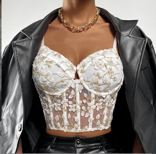 Seksikas pitsist rinnahoidja ülaosa tikandid lilleline kalaluu korsett võrkperspektiivne mähisrinnahoidja väike vest naiste õõnes ilu selja rinnahoidja