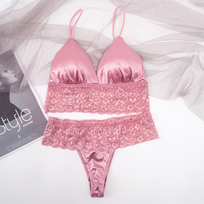 Set de sutien din dantelă pentru femei Set de lenjerie sexy în V adânc Lenjerie de corp pentru femei Sutien sexy și chiloți din dantelă Tanga Sutien fără spate