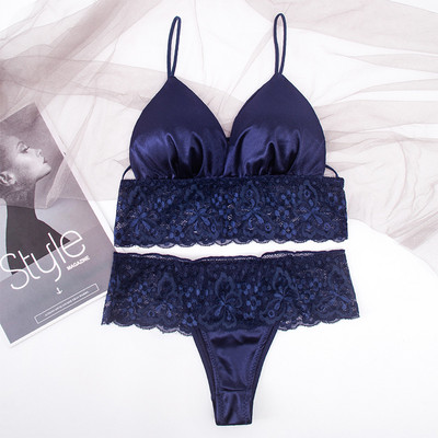 Set de sutien din dantelă pentru femei Set de lenjerie sexy în V adânc Lenjerie de corp pentru femei Sutien sexy și chiloți din dantelă Tanga Sutien fără spate