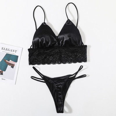 Set de sutien din dantelă pentru femei Set de lenjerie sexy în V adânc Lenjerie de corp pentru femei Sutien sexy și chiloți din dantelă Tanga Sutien fără spate