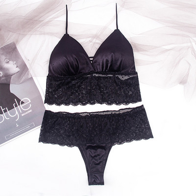 Set de sutien din dantelă pentru femei Set de lenjerie sexy în V adânc Lenjerie de corp pentru femei Sutien sexy și chiloți din dantelă Tanga Sutien fără spate