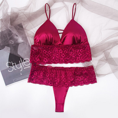 Set de sutien din dantelă pentru femei Set de lenjerie sexy în V adânc Lenjerie de corp pentru femei Sutien sexy și chiloți din dantelă Tanga Sutien fără spate