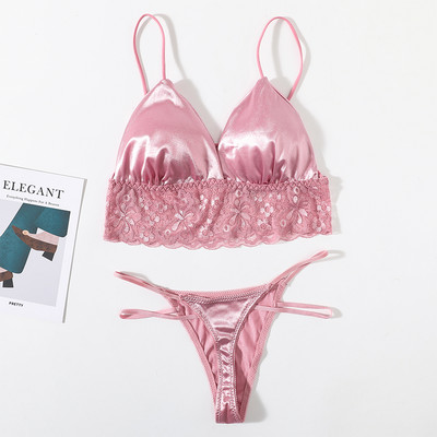 Set de sutien din dantelă pentru femei Set de lenjerie sexy în V adânc Lenjerie de corp pentru femei Sutien sexy și chiloți din dantelă Tanga Sutien fără spate