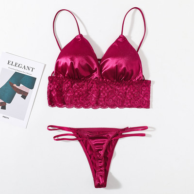 Set de sutien din dantelă pentru femei Set de lenjerie sexy în V adânc Lenjerie de corp pentru femei Sutien sexy și chiloți din dantelă Tanga Sutien fără spate