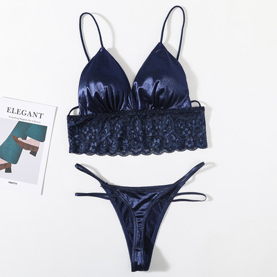 Set de sutien din dantelă pentru femei Set de lenjerie sexy în V adânc Lenjerie de corp pentru femei Sutien sexy și chiloți din dantelă Tanga Sutien fără spate