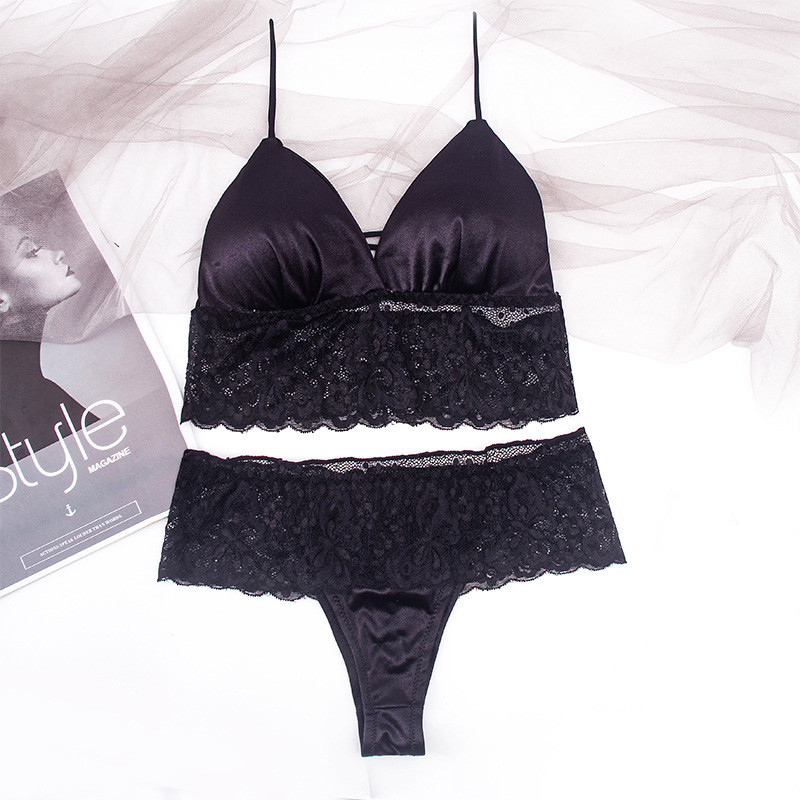 Set de sutien din dantelă pentru femei Set de lenjerie sexy în V adânc Lenjerie de corp pentru femei Sutien sexy și chiloți din dantelă Tanga Sutien fără spate