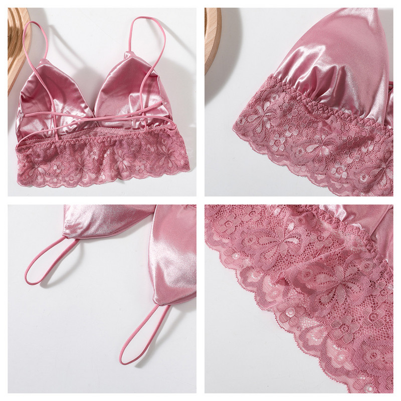 Set de sutien din dantelă pentru femei Set de lenjerie sexy în V adânc Lenjerie de corp pentru femei Sutien sexy și chiloți din dantelă Tanga Sutien fără spate