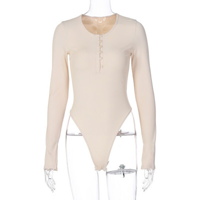 Slergiri με κουμπιά μπροστά γυναικεία φόρμα με λαιμόκοψη φθινοπωρινό casual μακρυμάνικο γυναικείο κορμάκι Fashion Slim fit μονόχρωμο φορμάκι