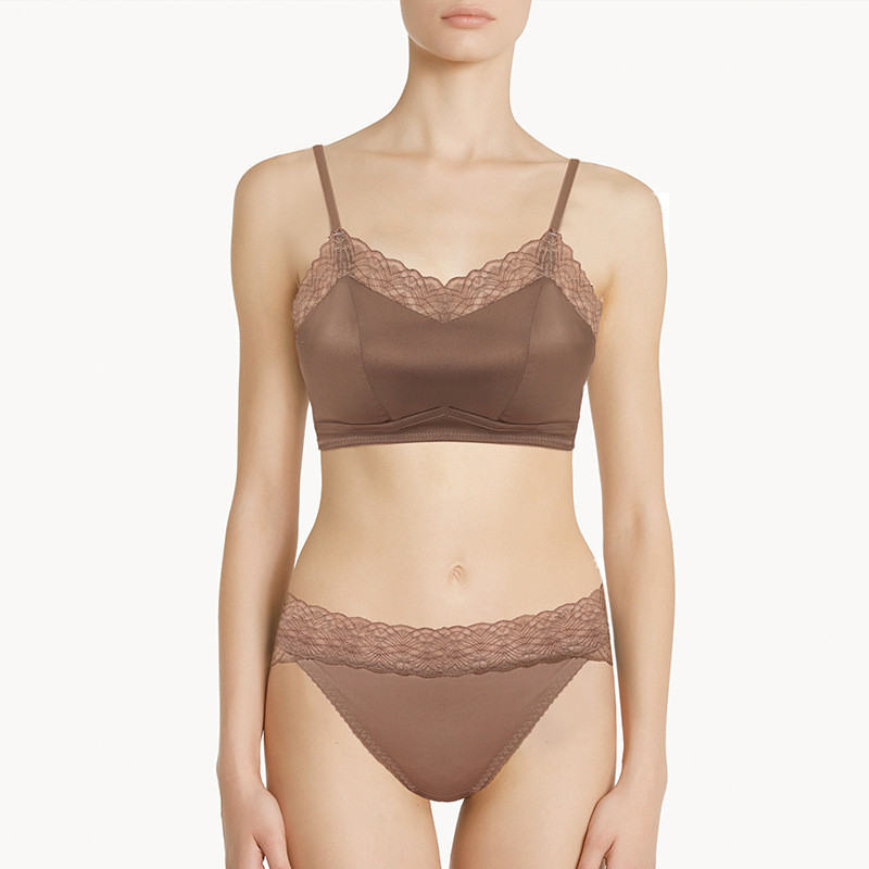 Πολυτελές Σετ σουτιέν από μετάξι Mulberry Γυναικείο Σέξι Δαντελένιο Σατέν Μασίφ Στράπλες Σλιπ Ψηλόμεσο Σώβρακο Λεία Εσώρουχα