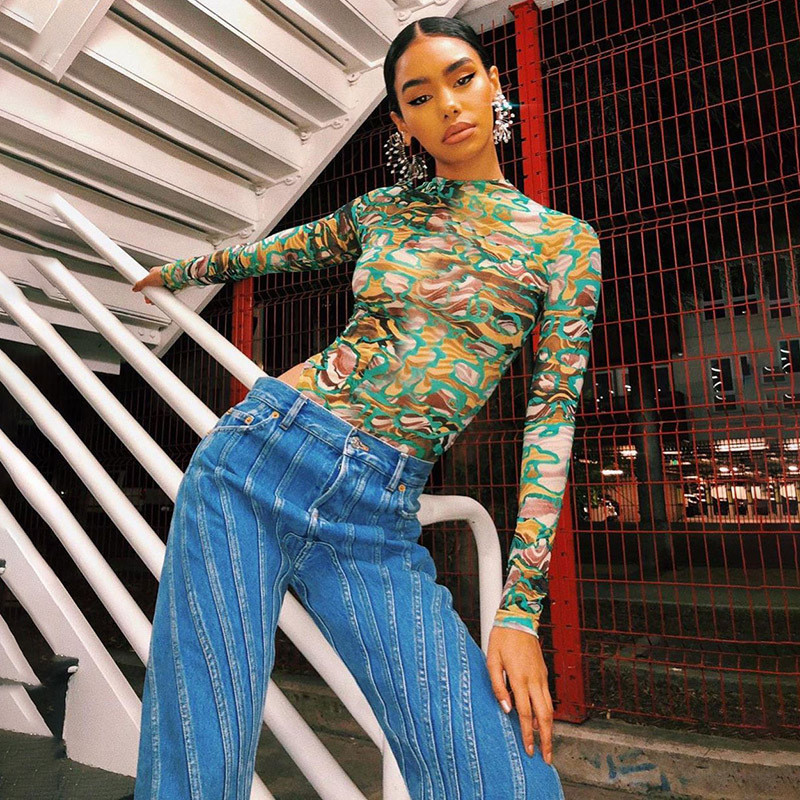 Body cu mânecă lungă cu mânecă lungă, body cu spate, cu imprimeu, sexy, elegant, îmbrăcăminte de stradă, club de petrecere, haine de vară 2020