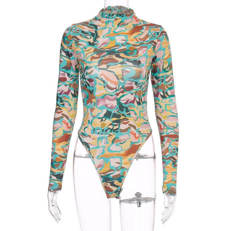 Body cu mânecă lungă cu mânecă lungă, body cu spate, cu imprimeu, sexy, elegant, îmbrăcăminte de stradă, club de petrecere, haine de vară 2020