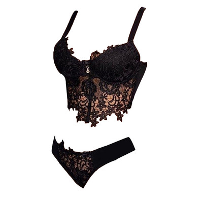 Seturi de sutien din dantelă pentru femei Lenjerie de corp fără sudură Vestă fără spate Chiloți sexy Lenjerie Slip ultrasubțire Lenjerie intimă de culoare solidă pentru femei