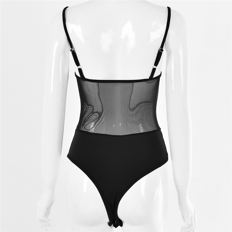 Salopete sexy pentru femei cu decolteu în V cu bretele spaghete Body de vară cu plasă transparentă cu îmbinare Topuri pentru plajă fără spate