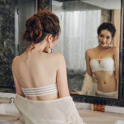 Sanderala Γυναικείο Στράπλες Σουτιέν Γλυκό V λαιμόκοψη Κοριτσίστικο Σουτιέν με δαντέλα Εσώρουχα σύρμα Δωρεάν αόρατο λουλούδι σέξι εσώρουχα Minimizer