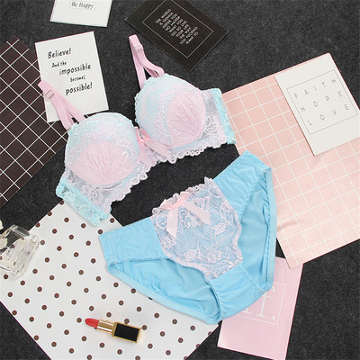 Set de sutien cu cupă AB din dantelă stil nou sutien subțire și chiloți cu flori de înaltă calitate, costum de lenjerie de corp Push Up, set de lenjerie de dimensiuni mari