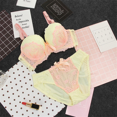 Set de sutien cu cupă AB din dantelă stil nou sutien subțire și chiloți cu flori de înaltă calitate, costum de lenjerie de corp Push Up, set de lenjerie de dimensiuni mari