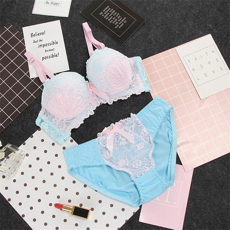 Set de sutien cu cupă AB din dantelă stil nou sutien subțire și chiloți cu flori de înaltă calitate, costum de lenjerie de corp Push Up, set de lenjerie de dimensiuni mari