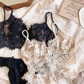2 stiili, üliõhuke + õhuke puuvill, prantsuse läbipaistev pitsist seljaosa terassõrmus Push Up naiste seksikas pesuülikonnad, pikkade nööpidega rinnahoidjakomplektid