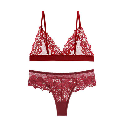 Meet'r Set Sutien Clasic Transparent Dantela Lenjerie Sexy Temptation Femei Sutien Push Up Ultra Subtire Cu Snur Tanga Lingeri