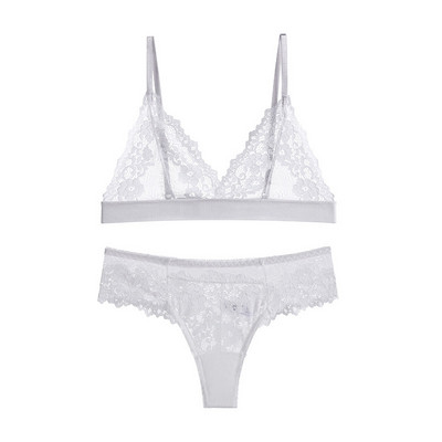 Meet'r Set Sutien Clasic Transparent Dantela Lenjerie Sexy Temptation Femei Sutien Push Up Ultra Subtire Cu Snur Tanga Lingeri