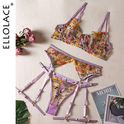 Ellolace Fino donje rublje Necenzurirano Seksi donje rublje Žensko tijelo Senzualno Luksuzno Čipkani 5-dijelni prozirni grudnjaci Podvezice Intimni