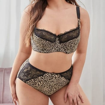 Softrhyme Sexy Leopard Lingerie Set for Women Full Cup Minimizer Bras Set DEFG Cup Lace Panty Set Комплект спално облекло