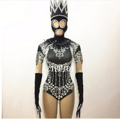 Fashion Crystals Bodysuit Diamonds Sparkly Headpiece Στολή Σέξι Stage Performance Γυναικεία τραγουδίστρια ρούχα γενεθλίων