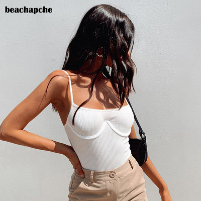 Beachapche nyári spagettipántos testfelső 2021 alkalmi fehér kötött body, női vékony, backless club szexi body