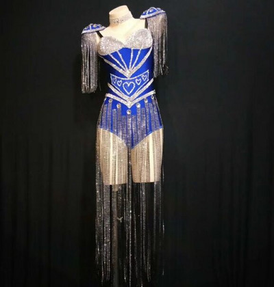 Särav 4 värvi kristallid Epaulet trikoo Seksikas tantsuline sädelev tutiriietus Tähistage Bodysuit, kostüüm, kostüüm, laulja tantsuriietus