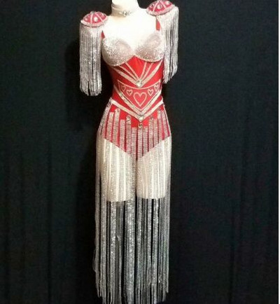 Särav 4 värvi kristallid Epaulet trikoo Seksikas tantsuline sädelev tutiriietus Tähistage Bodysuit, kostüüm, kostüüm, laulja tantsuriietus