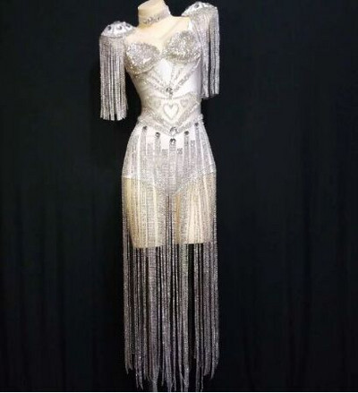 Särav 4 värvi kristallid Epaulet trikoo Seksikas tantsuline sädelev tutiriietus Tähistage Bodysuit, kostüüm, kostüüm, laulja tantsuriietus