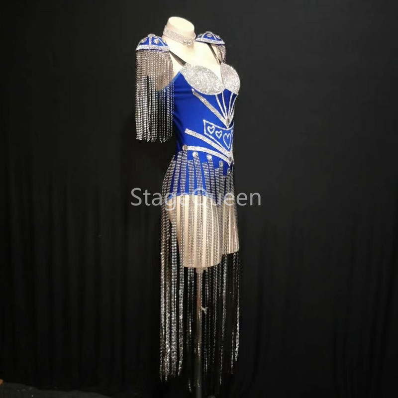 Särav 4 värvi kristallid Epaulet trikoo Seksikas tantsuline sädelev tutiriietus Tähistage Bodysuit, kostüüm, kostüüm, laulja tantsuriietus