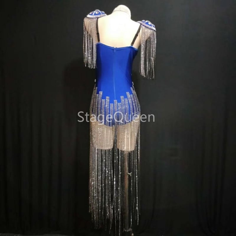 Särav 4 värvi kristallid Epaulet trikoo Seksikas tantsuline sädelev tutiriietus Tähistage Bodysuit, kostüüm, kostüüm, laulja tantsuriietus